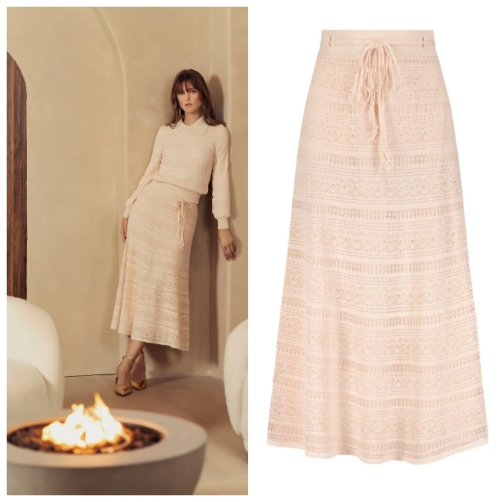 Alexa Paris Oxford Lace Skirt Women's Large Rose Cream Midi Skirt